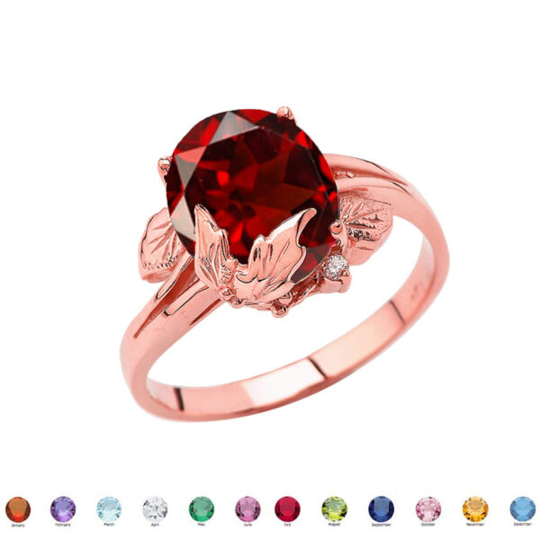 Personalized (Lc) Birthstone Oval Floral Ladies Ring In 10k Rose Gold