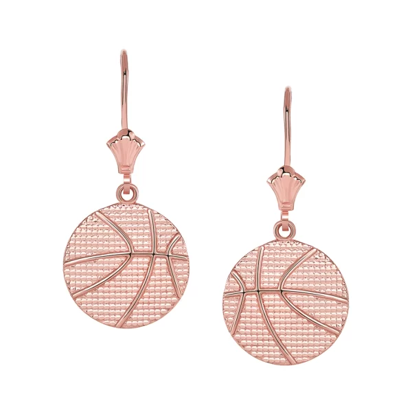 Basketball Leverback Earrings In 14K Rose Gold