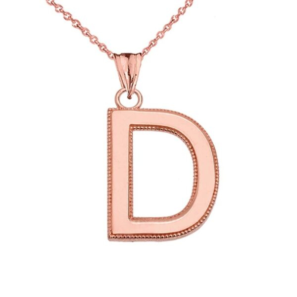 Personalized Rose Gold Milgrain Initial Pendant Necklace