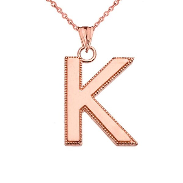 Personalized Rose Gold Milgrain Initial Pendant Necklace