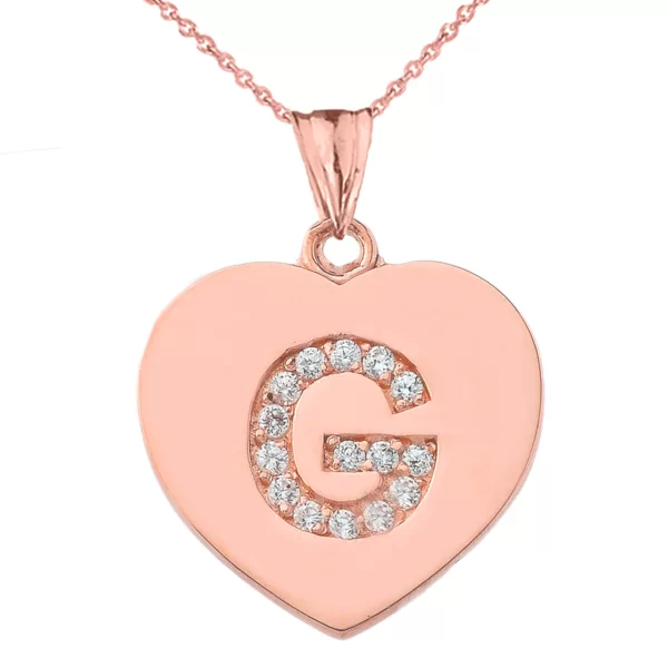 Diamond Initial "G" Heart Pendant Necklace In Rose Gold