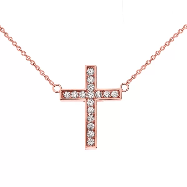 Chic Cz Cross Necklace In 14k Rose Gold - Image 2