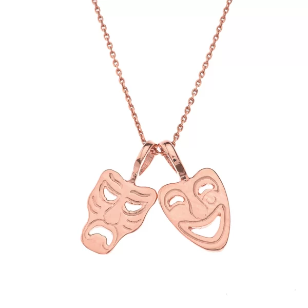 Comedy & Tragedy Masks (Sock & Buskin) Pendant Necklace In Rose Gold