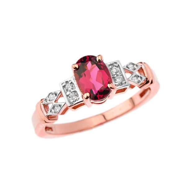 Elegant Diamond And Pink Tourmaline Ring In Rose Gold