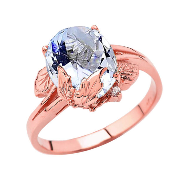 Personalized (Lc) Birthstone Oval Floral Ladies Ring In 10k Rose Gold - Image 3