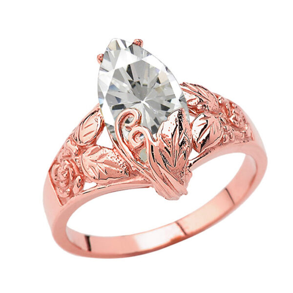 Filigree Floral Personalized (Lc) Birthstone Marquise Ring In 10k Rose Gold - Image 3