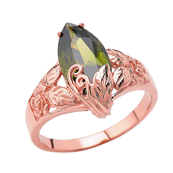 Filigree Floral Personalized (Lc) Birthstone Marquise Ring In 10k Rose Gold - Image 2