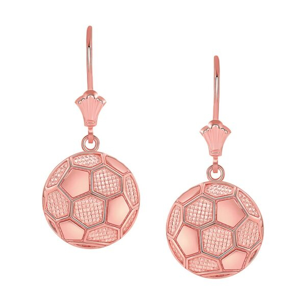 Soccer Ball Leverback Earrings In 14K Rose Gold