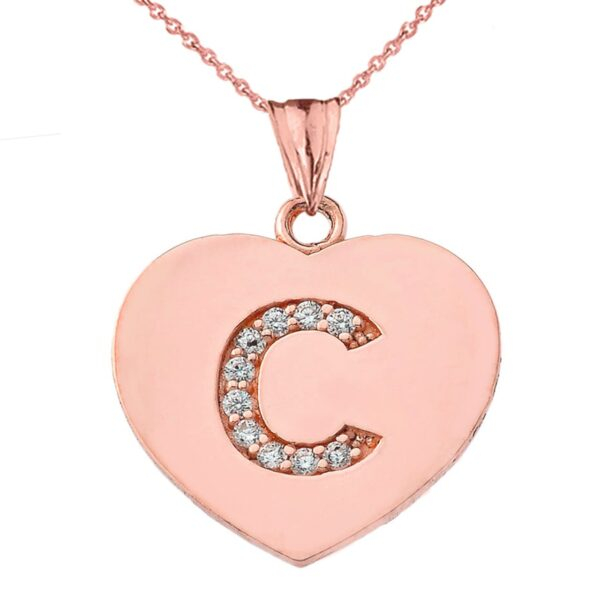 Diamond Initial "C" Heart Pendant Necklace In Rose Gold