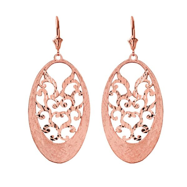 Handmade Designer Bohemian Filigree Oval Statement Earrings In Solid 14K Rose Gold