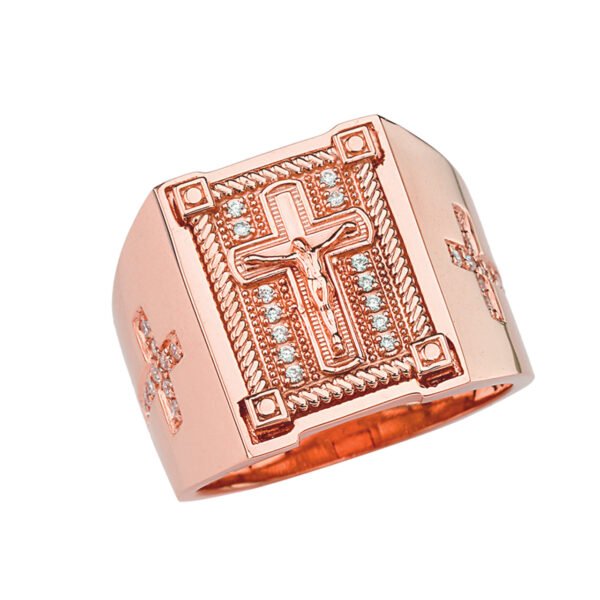 Mens Cross Ring In Solid Rose Gold