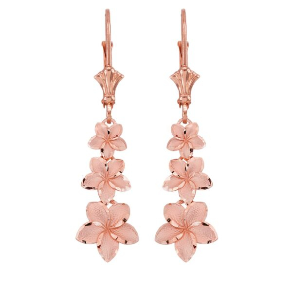 Elegant Plumeria Flower Leverback Earrings In 14K Rose Gold