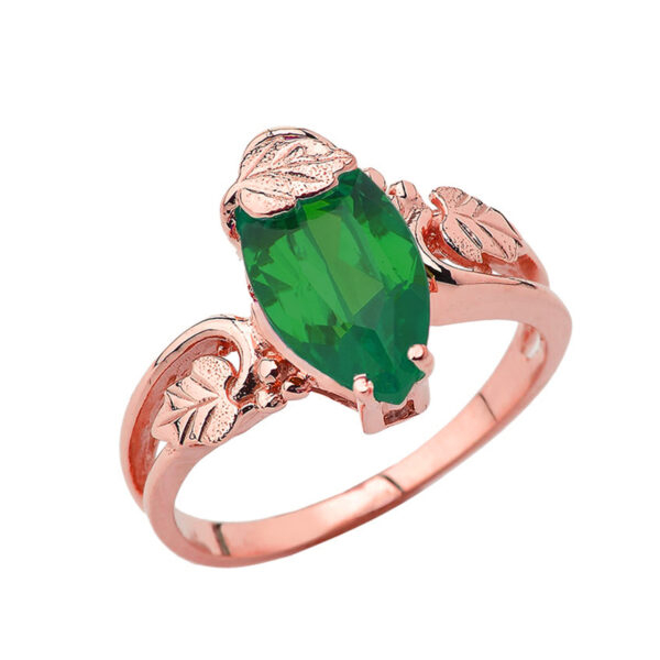 Marquise Leaf Ring With Personalized (Lc)Birthstone In 14k Rose Gold - Image 5