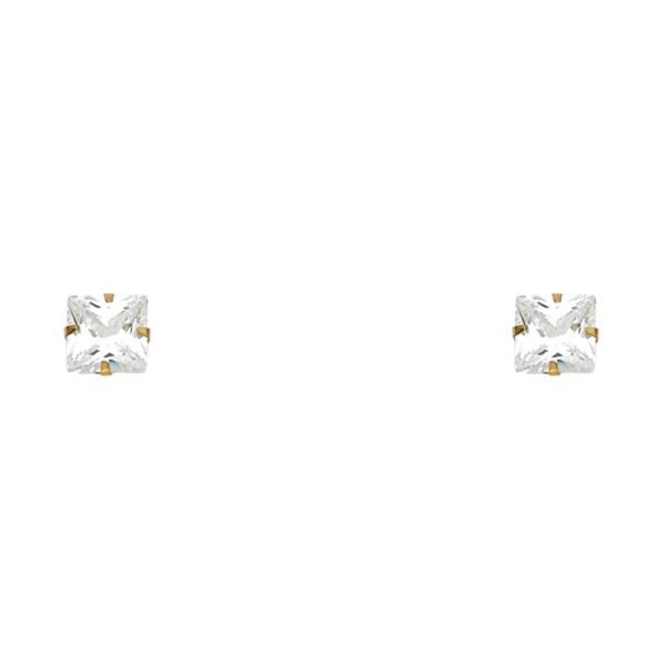 14KY 5mm SQ Stamp Stud Earrings w/Screw