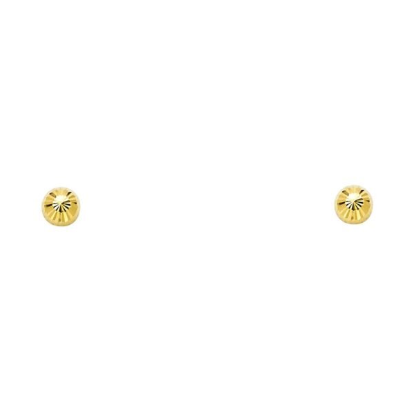 14KY 4mm Screw Fluted Half Ball Earrings w/Screw
