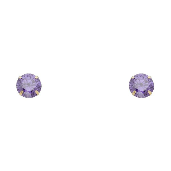 14KY 6mm RD CZ Stamp Stud Earrings w/Screw (FEB