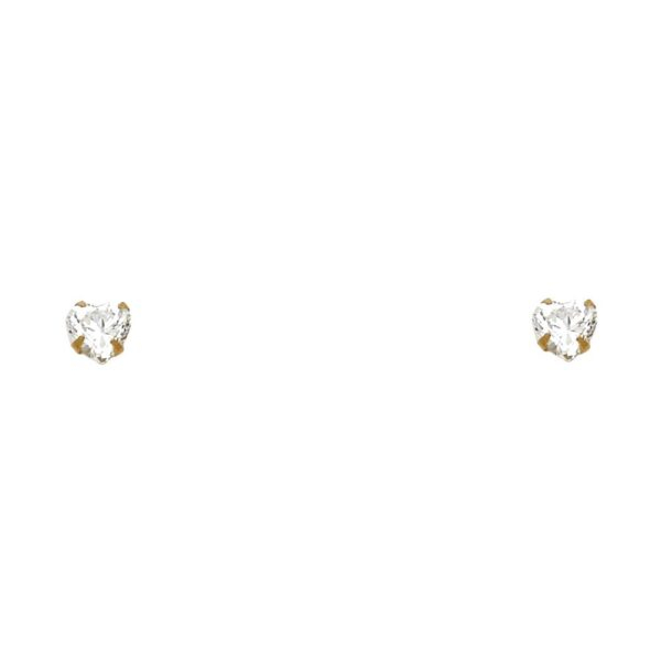 14KY 4mm Heart CZ Stamp Stud Earrings w/Screw (APR)