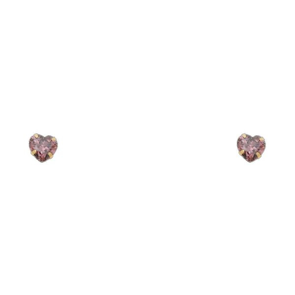 14KY 4mm Heart CZ Stamp Stud Earrings w/Screw (JUN)