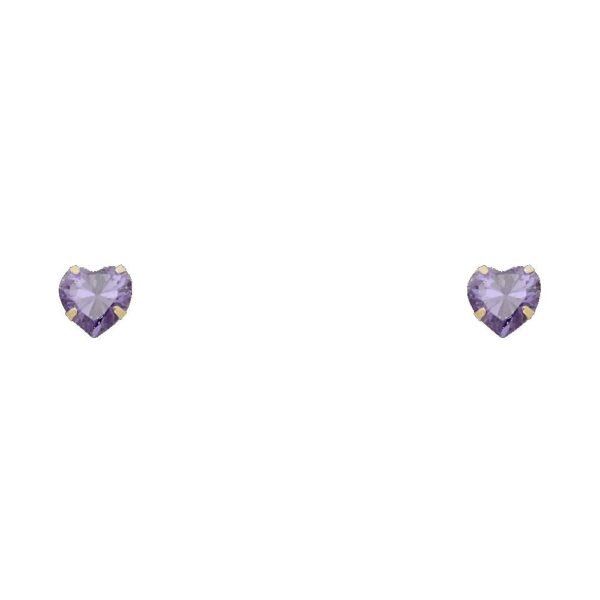 14KY 5mm Heart CZ Stamp Stud Earrings w/Screw (FEB