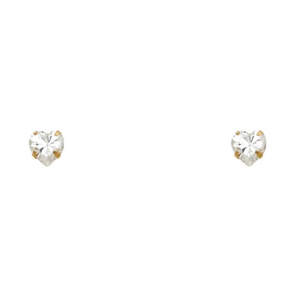 14KY 5mm Heart CZ Stamp Stud Earrings w/Screw (APR)