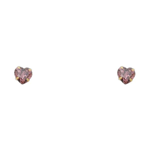 14KY 5mm Heart CZ Stamp Stud Earrings w/Screw (JUN)