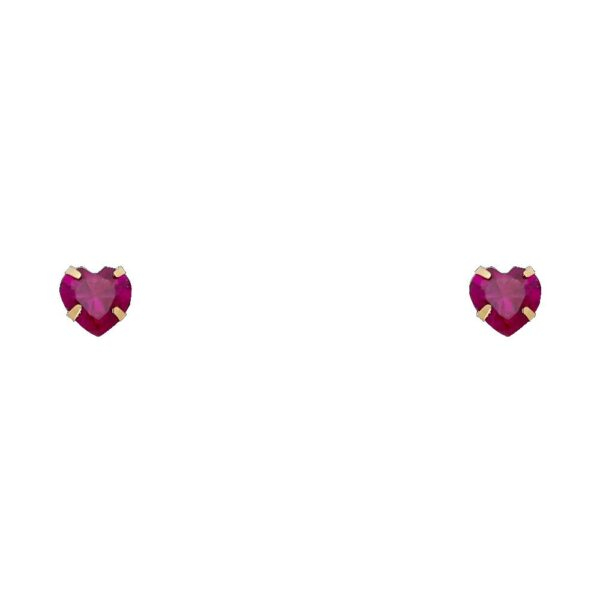 14KY 5mm Heart CZ Stamp Stud Earrings w/Screw (JUL)