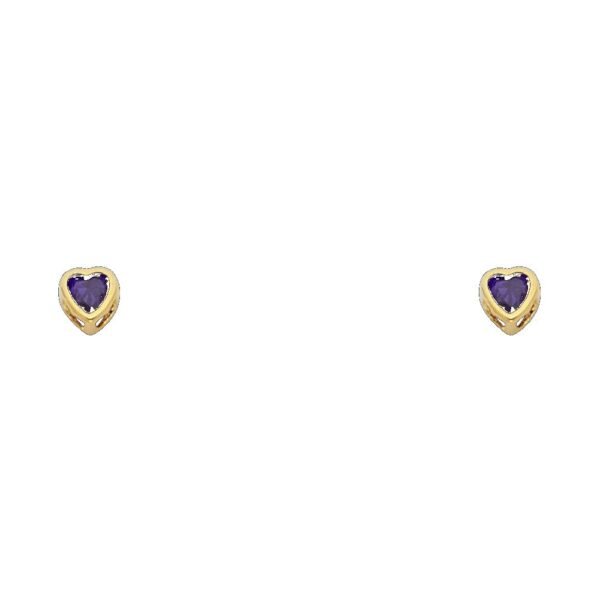14KY 3mm Heart CZ Bezel Stud Earrings w/Screw (FEB