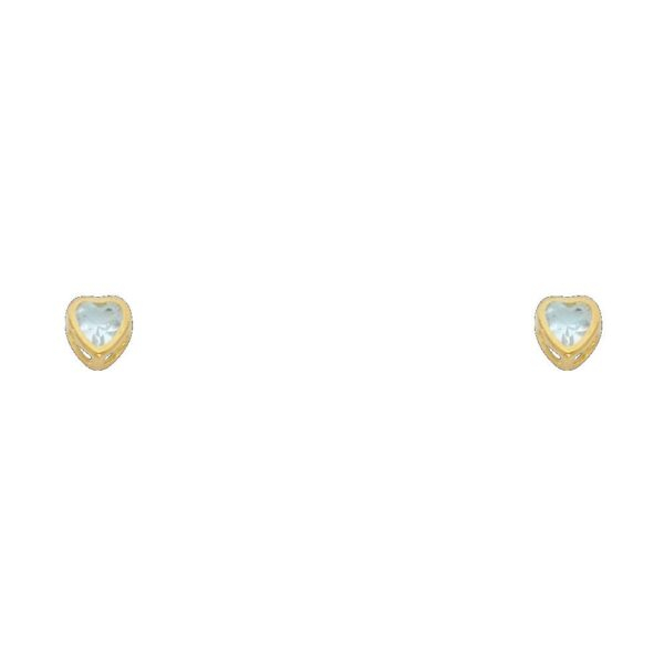 14KY 3mm Heart CZ Bezel Stud Earrings w/Screw (MAR)