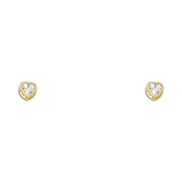 14KY 3mm Heart CZ Bezel Stud Earrings w/Screw (APR)