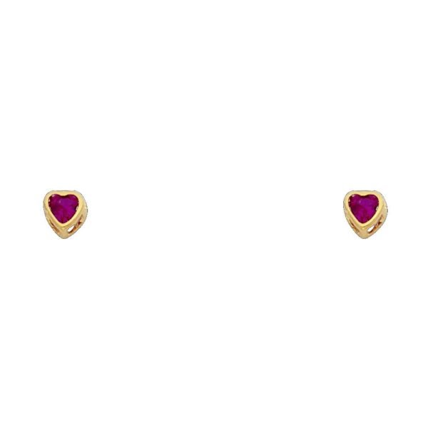 14KY 3mm Heart CZ Bezel Stud Earrings w/Screw (JUL)
