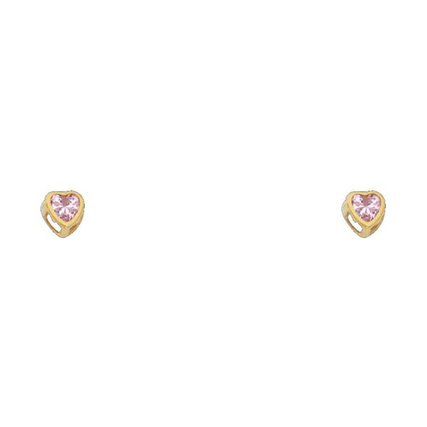 14KY 3mm Heart CZ Bezel Stud Earrings w/Screw (OCT)