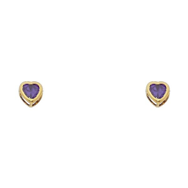 14KY 4mm CZ Heart Bezel Stud Earrings w/Screw (FEB