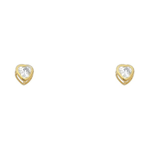 14KY 4mm CZ Heart Bezel Stud Earrings w/Screw (APR)