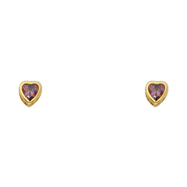 14KY 4mm CZ Heart Bezel Stud Earrings w/Screw (JUN)