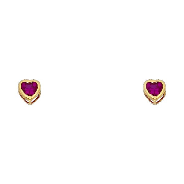 14KY 4mm CZ Heart Bezel Stud Earrings w/Screw (JUL)