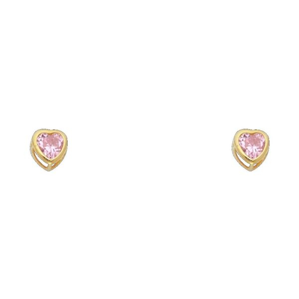 14KY 4mm CZ Heart Bezel Stud Earrings w/Screw (OCT)