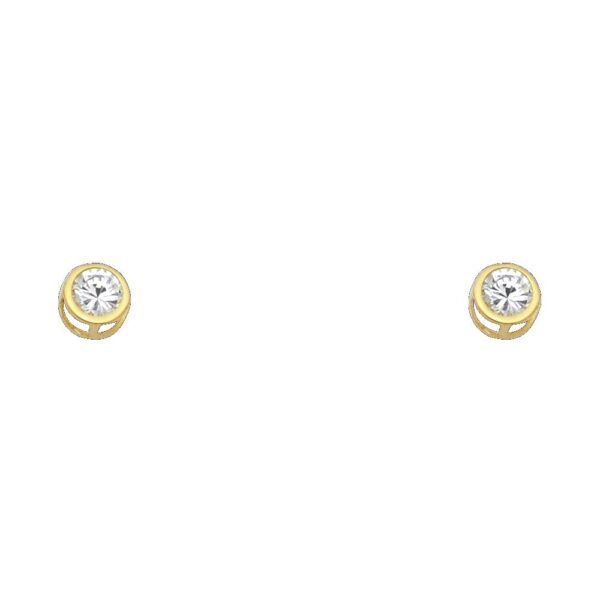 14KY 4mm RD CZ Bezel Stud Earrings w/Screw (APR)