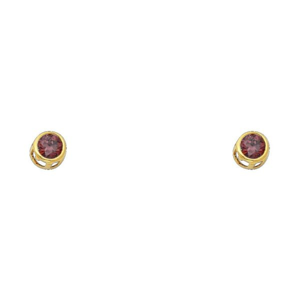 14KY 4mm RD CZ Bezel Stud Earrings w/Screw (JUN)