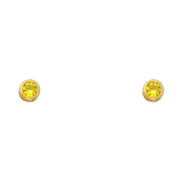 14KY 4mm RD CZ Bezel Stud Earrings w/Screw (NOV)