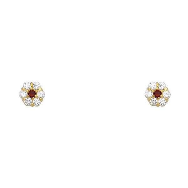 14KY Flower CZ Stud Earrings w/Screw (JAN)