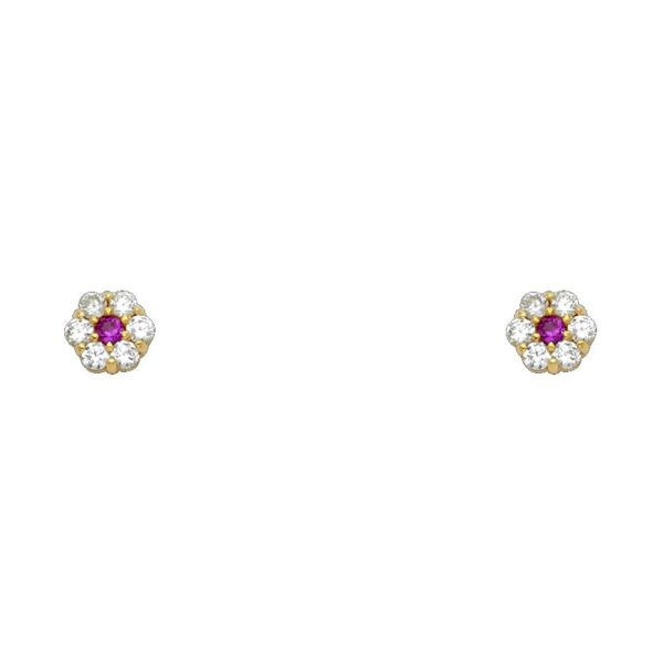 14KY Flower CZ Stud Earrings w/Screw (JUL)