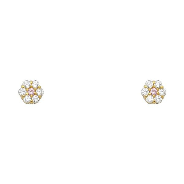 14KY Flower CZ Stud Earrings w/Screw (OCT)