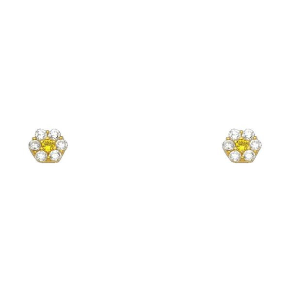 14KY Flower CZ Stud Earrings w/Screw (NOV)