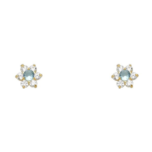 14KY Flower CZ Stud Earrings w/Screw (MAR)