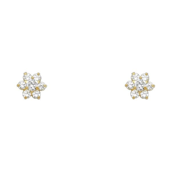 14KY Flower CZ Stud Earrings w/Screw (APR)