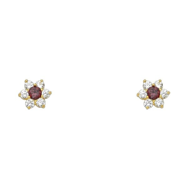 14KY Flower CZ Stud Earrings w/Screw (JUN)