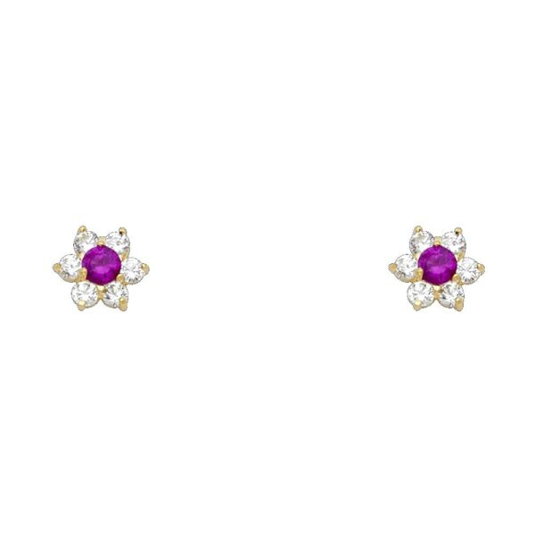 14KY Flower CZ Stud Earrings w/Screw (JUL)