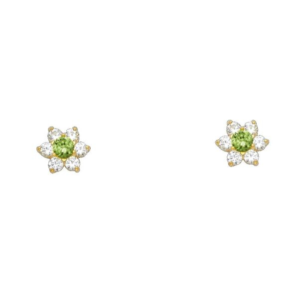 14KY Flower CZ Stud Earrings w/Screw (AUG)