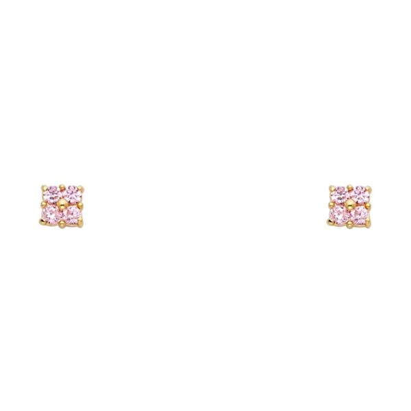 14KY Flower Pink CZ Stud Earrings w/Screw