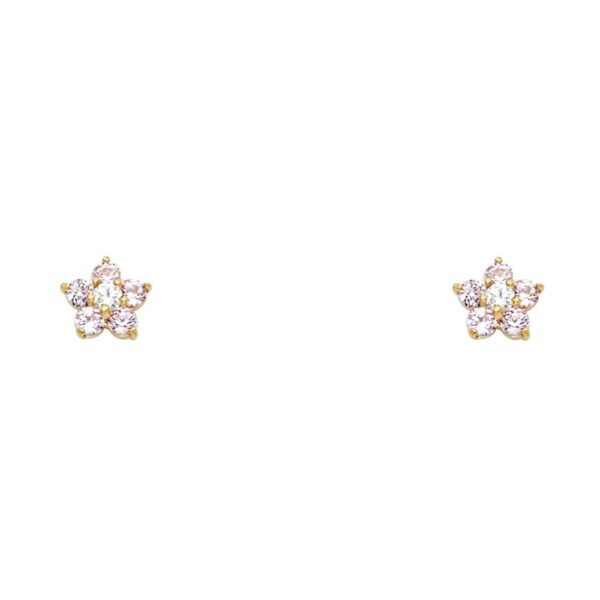 14KY Flower Pink CZ Stud Earrings w/Screw